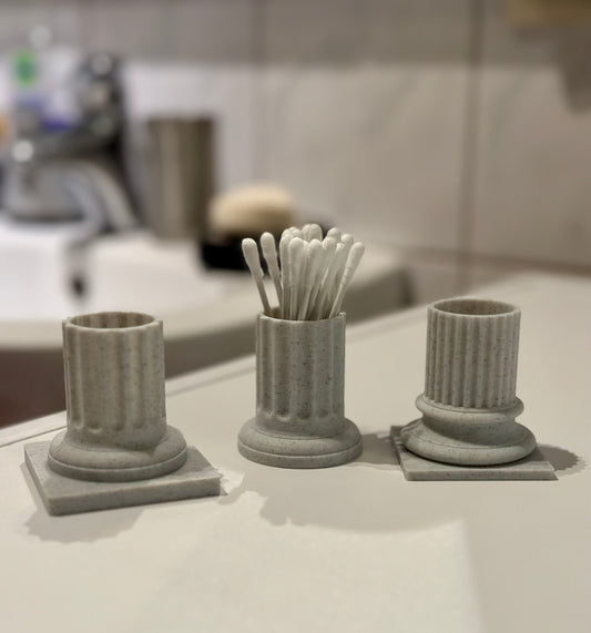 Behälter für Wattestäbchen oder Zahnstocher im Stil einer Antiken Säule. Marmor Optik